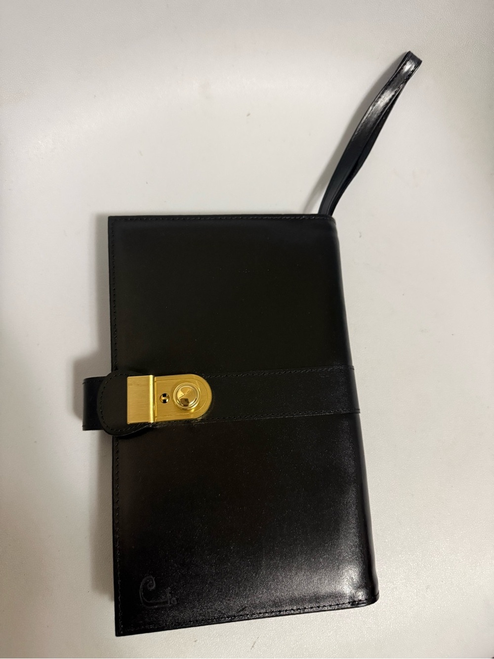 Black Men's Leather Wristlet Travel Wallet with Gold Lock